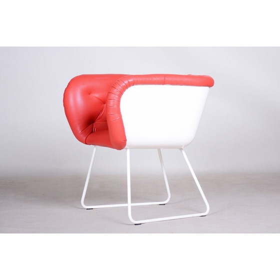 Image 1 of Vintage rood en witte fauteuil, jaren 1960
