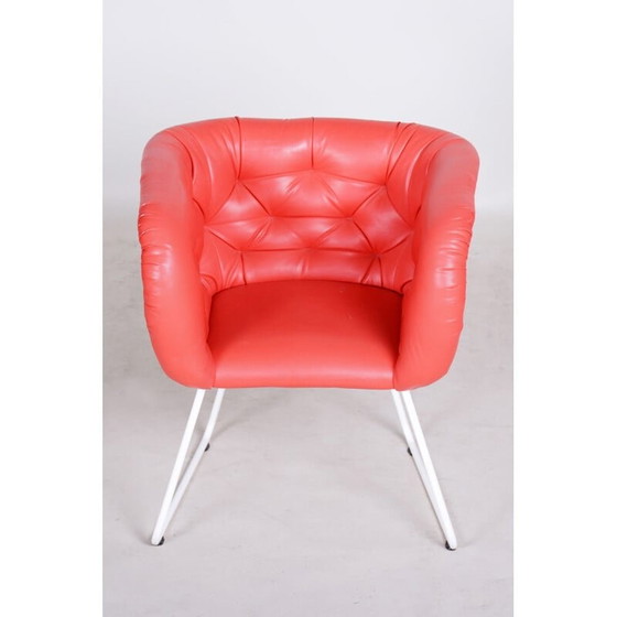 Image 1 of Vintage rood en witte fauteuil, jaren 1960