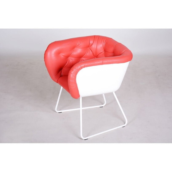 Image 1 of Vintage rood en witte fauteuil, jaren 1960