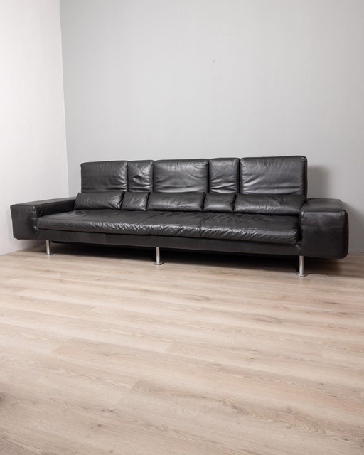 Vintage 80S Sofa In Zwart Leer "Domino" Ontwerp Massimo Morozzi Voor Cassina