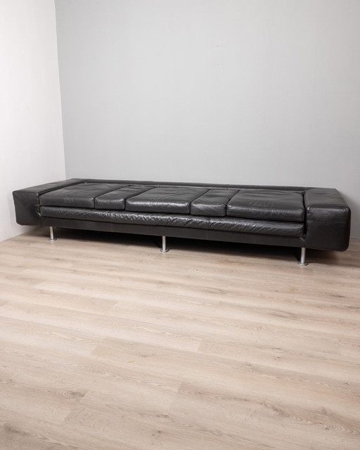 Vintage 80S Sofa In Zwart Leer "Domino" Ontwerp Massimo Morozzi Voor Cassina