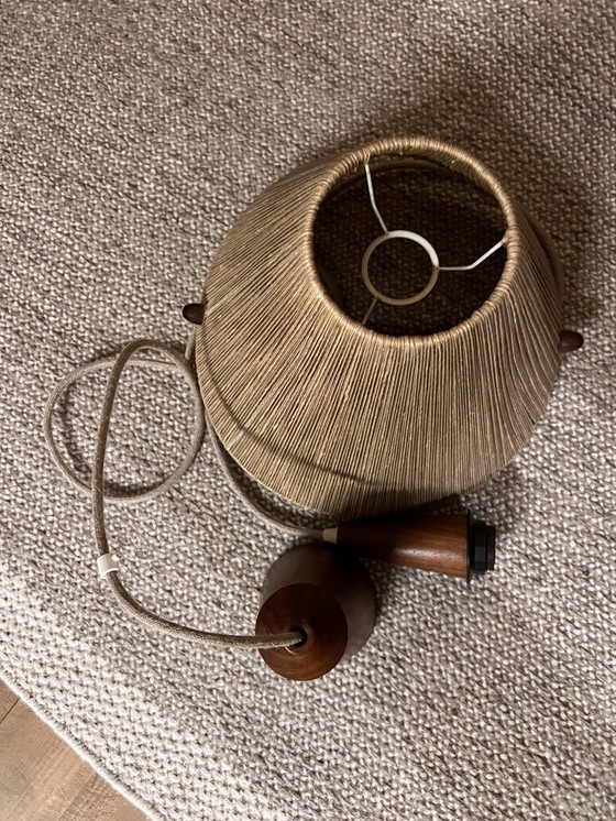 Image 1 of Vintage hanglamp - teak en touw - Temde Leuchten