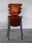 6x teak Arne Jacobsen mok / muggen stoelen Fritz Hansen 1967