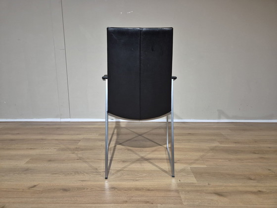 Image 1 of 6x KFF Tibed Skid Eetkamerstoelen - Zwart - Leder - Design