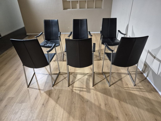 Image 1 of 6x KFF Tibed Skid Eetkamerstoelen - Zwart - Leder - Design