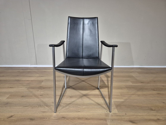 Image 1 of 6x KFF Tibed Skid Eetkamerstoelen - Zwart - Leder - Design