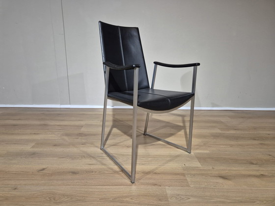 Image 1 of 6x KFF Tibed Skid Eetkamerstoelen - Zwart - Leder - Design