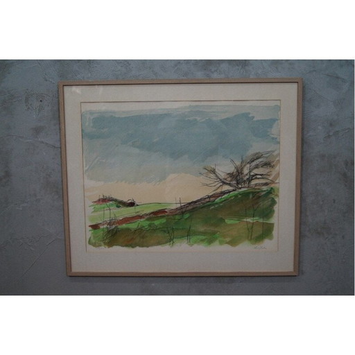 Scandinavische vintage litho gesigneerd door Hugo Zuhr, Zweden 1960