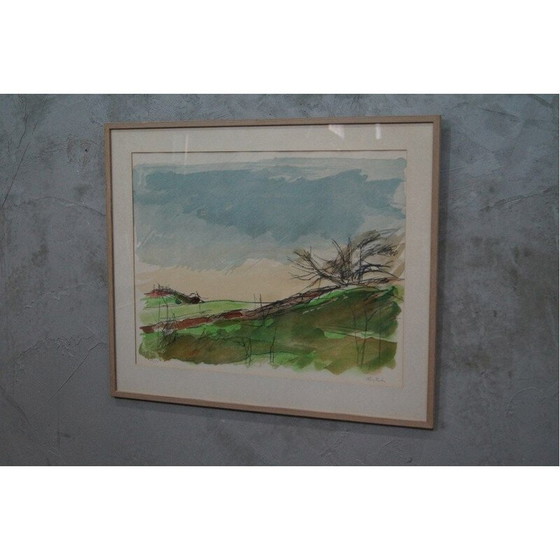 Image 1 of Scandinavische vintage litho gesigneerd door Hugo Zuhr, Zweden 1960