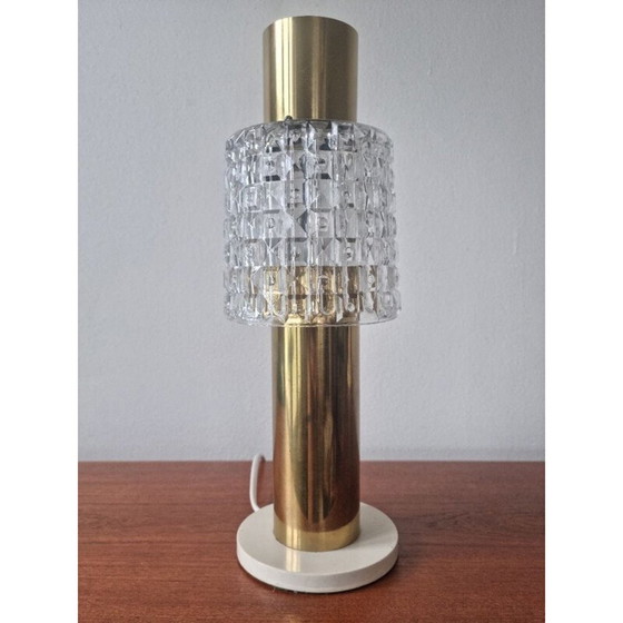 Image 1 of Vintage glazen en messing tafellamp, Duitsland 1970