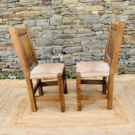 Image 1 of Paar vintage stoelen van hout en stro