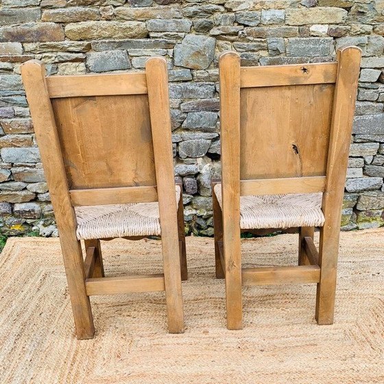 Image 1 of Paar vintage stoelen van hout en stro