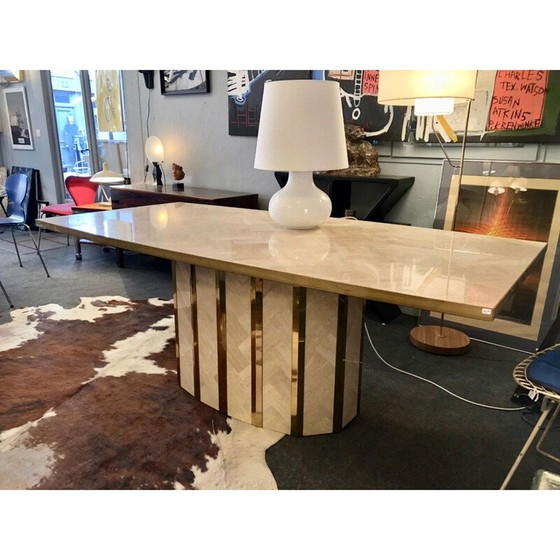 Image 1 of Grote Italiaanse vintage travertijnen eettafel,1970