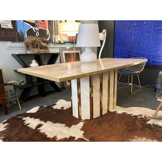 Image 1 of Grote Italiaanse vintage travertijnen eettafel,1970