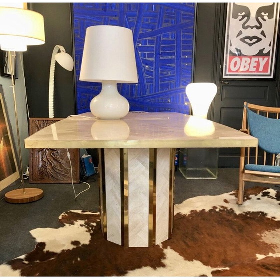 Image 1 of Grote Italiaanse vintage travertijnen eettafel,1970