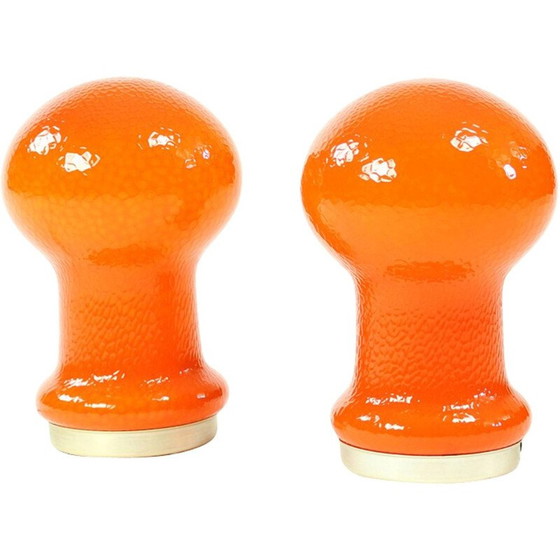 Image 1 of Paar vintage opaal glazen tafellampen van Osvetlovaci Sklo, Tsjecho-Slowakije 1960