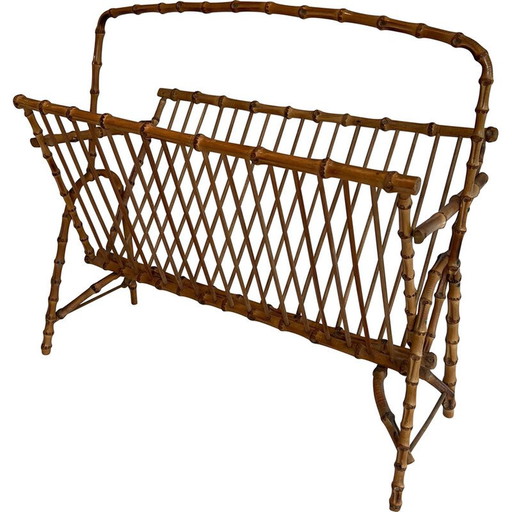 Vintage tijdschriftenrek van imitatiebamboe, Frankrijk 1950