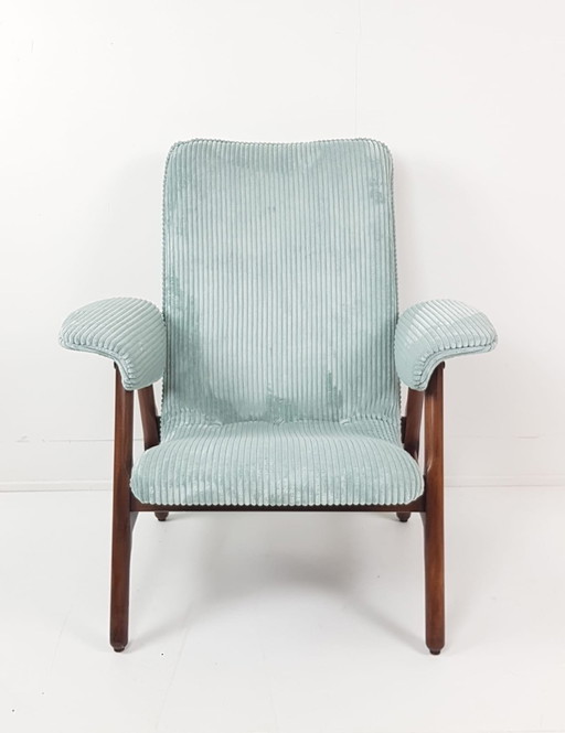 Vintage Fauteuil Nieuw Gestoffeerd Lichtblauw