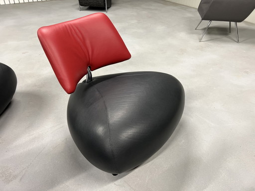 Leolux Pallone Fauteuil Rood Zwart Leer 