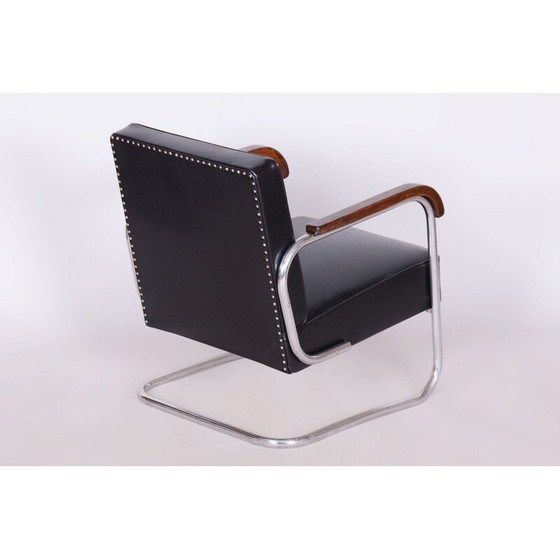 Image 1 of Paar vintage Bauhaus fauteuils in beuken en verchroomd staal, Tsjecho-Slowakije 1930