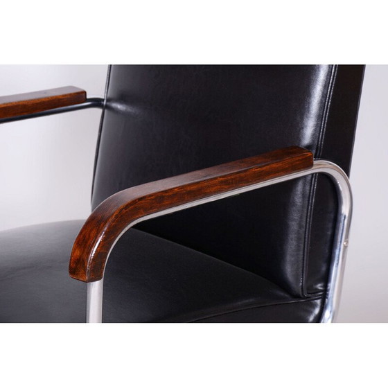 Image 1 of Paar vintage Bauhaus fauteuils in beuken en verchroomd staal, Tsjecho-Slowakije 1930