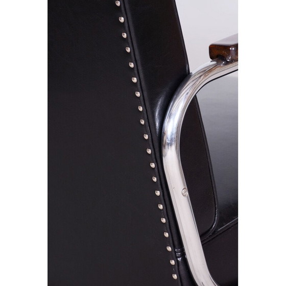 Image 1 of Paar vintage Bauhaus fauteuils in beuken en verchroomd staal, Tsjecho-Slowakije 1930