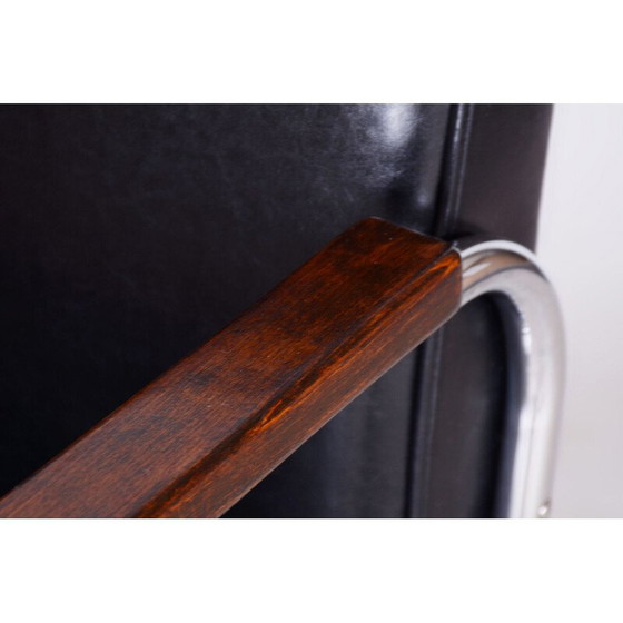 Image 1 of Paar vintage Bauhaus fauteuils in beuken en verchroomd staal, Tsjecho-Slowakije 1930