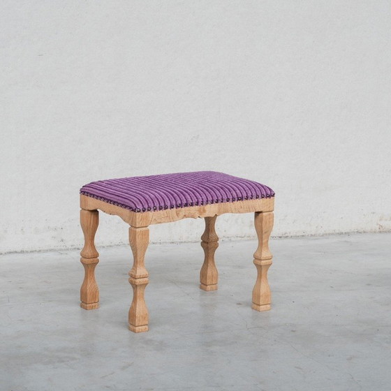 Image 1 of Vintage eiken en stoffen kruk, Denemarken 1960