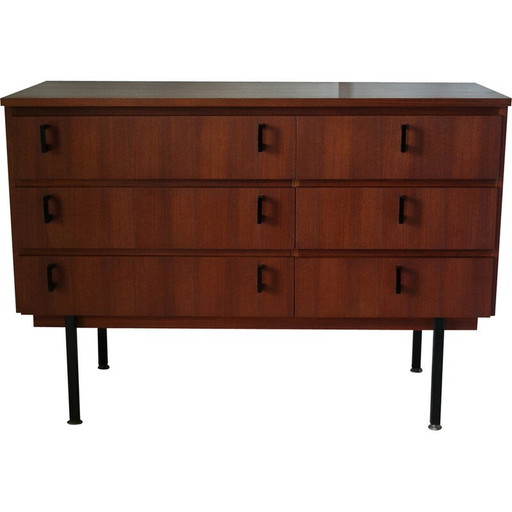 Vintage donker teakhouten ladekast met 6 laden, Denemarken