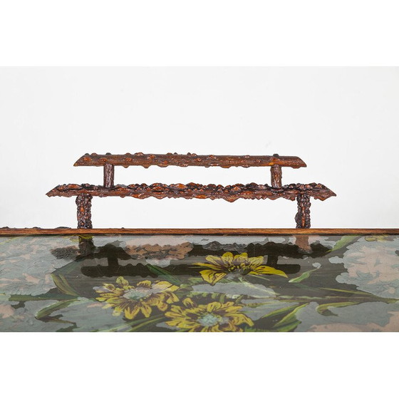 Image 1 of Vintage bijzettafel van hout en glas, Duitsland 1920