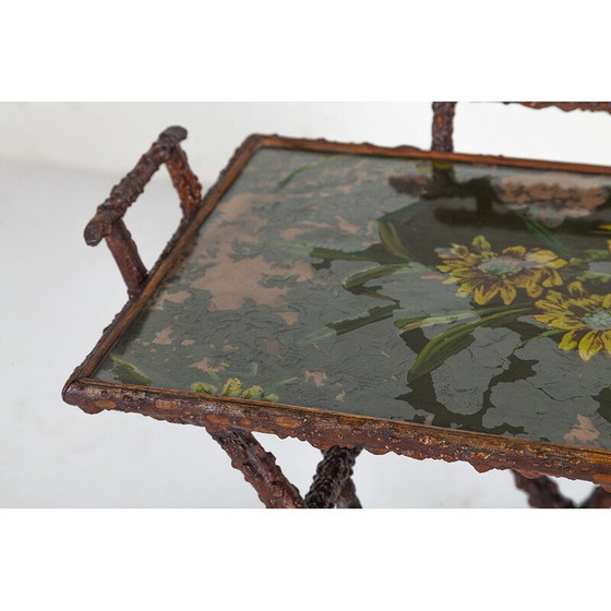 Image 1 of Vintage bijzettafel van hout en glas, Duitsland 1920