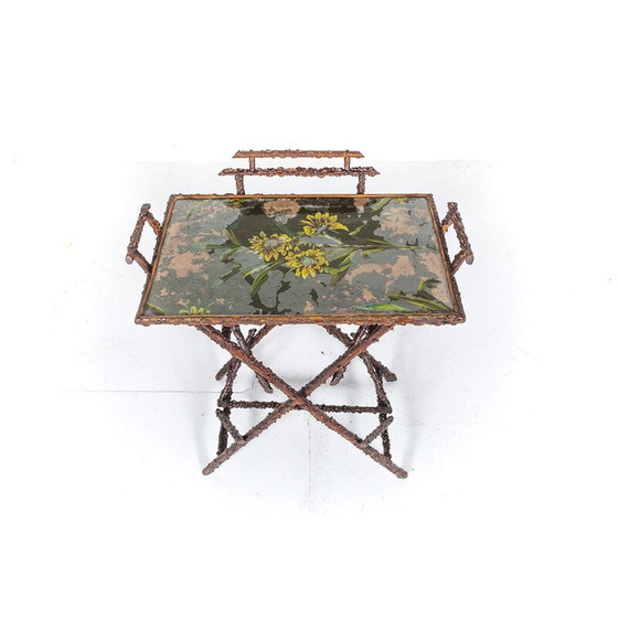 Image 1 of Vintage bijzettafel van hout en glas, Duitsland 1920