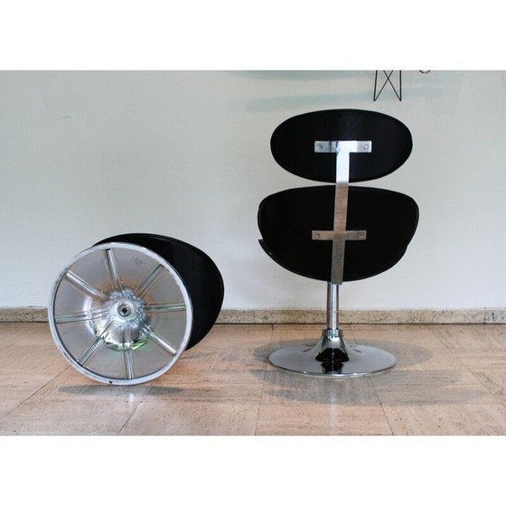 Image 1 of Vintage zwart leren lounge stoel en voetenbank