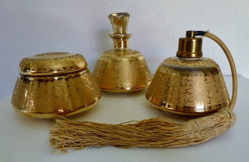 Vintage Boudoir Set / Toiletset / Dressing Set, Filigrain Goud.