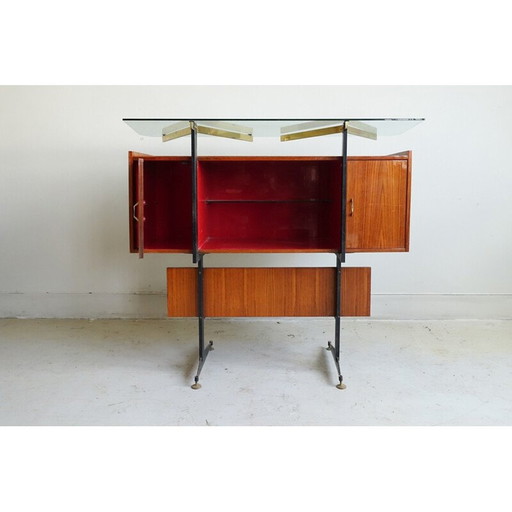 Vintage bar van glas, metaal en messing, 1970