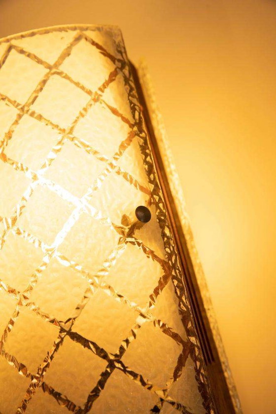 Image 1 of Vintage wandlamp jaren 60, melkglas en teakhout bohemian