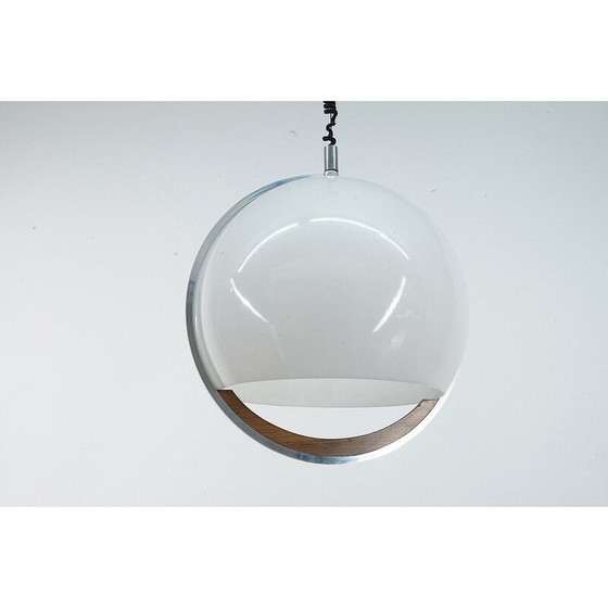 Image 1 of Vintage plafondlamp in bubbelplastic en teakhouten handvat, Verenigde Staten 1970