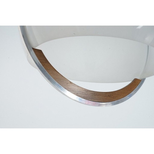 Vintage plafondlamp in bubbelplastic en teakhouten handvat, Verenigde Staten 1970