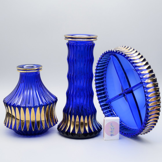 Image 1 of Walther Glas Trio: Schaal & 2× bijpassende vazen
