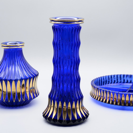 Image 1 of Walther Glas Trio: Schaal & 2× bijpassende vazen