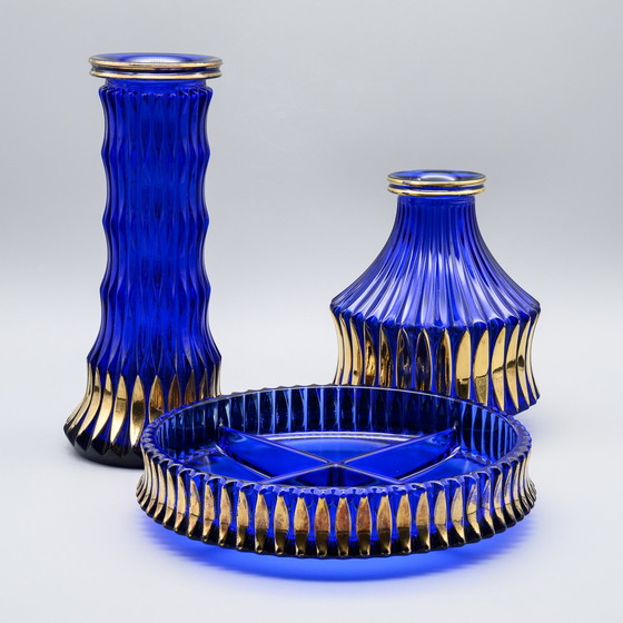 Image 1 of Walther Glas Trio: Schaal & 2× bijpassende vazen