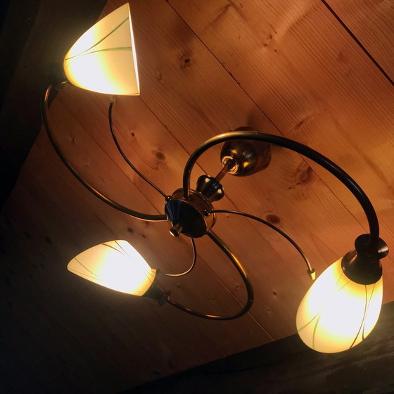 Image 1 of Vintage plafondlamp - Spirale - Messing & Glas - 1950