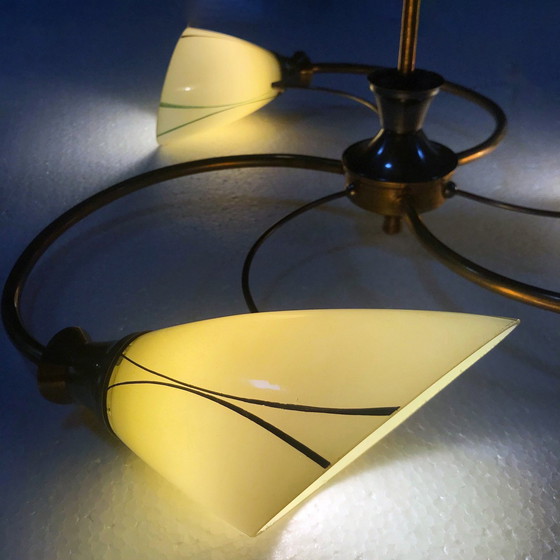 Image 1 of Vintage plafondlamp - Spirale - Messing & Glas - 1950
