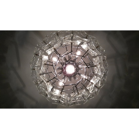 Image 1 of Vintage grote kroonluchter in glas - jaren 1970