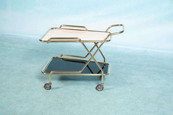 Image 1 of Vintage messing 60s serveerwagen, Midcentury brass bar cart