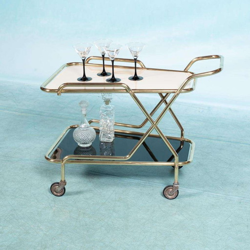 Vintage messing 60s serveerwagen, Midcentury brass bar cart