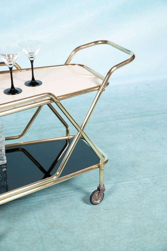 Image 1 of Vintage messing 60s serveerwagen, Midcentury brass bar cart