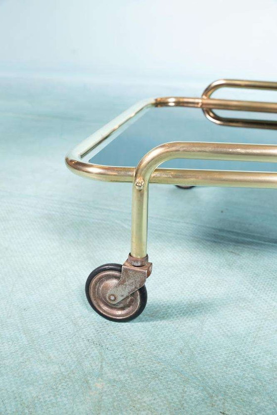 Image 1 of Vintage messing 60s serveerwagen, Midcentury brass bar cart