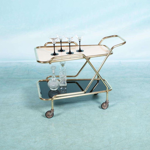 Vintage messing 60s serveerwagen, Midcentury brass bar cart