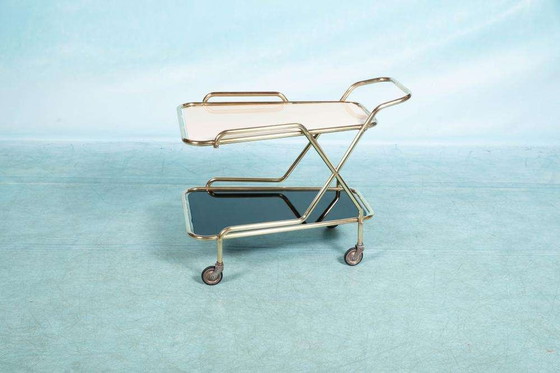 Image 1 of Vintage messing 60s serveerwagen, Midcentury brass bar cart